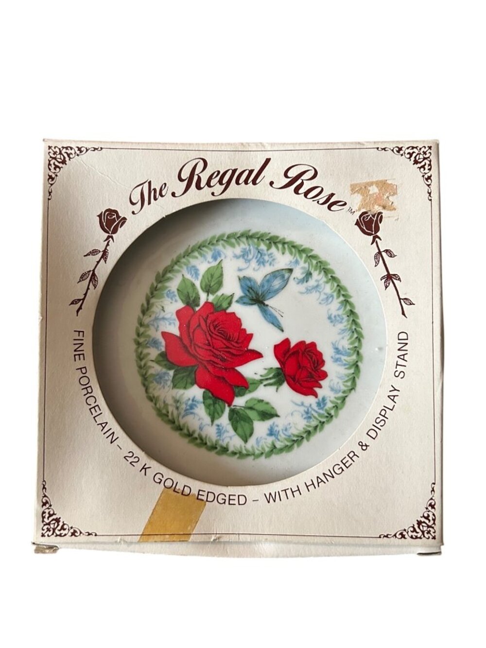 The Regal Rose 22K Gold Edged Decorative Porcelain Plate With Hanger & Display S